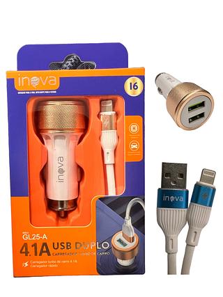 CARREGADOR VEICULAR ( 4.1A-2USB ), PARA IPHONE ( I6 ). ( INOVA )