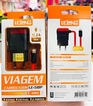 CARREGADOR ( 5.1A ) PARA IPHONE ( I6 ), CABO PRESO NA FONTE. ( LELONG )