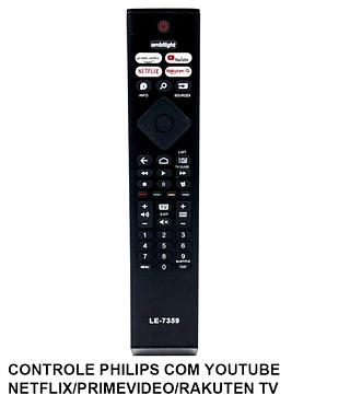 CONTROLE REMOTO PARA TV ( PHILIPS ) COM YOUTUBE, PRIME VIDEO, RAKUTEN TV.