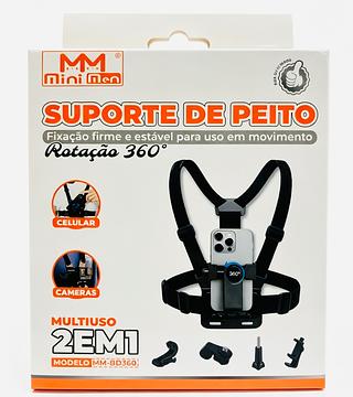Suporte de Peito Para Celular e Gopro Peitoral Peito ajustável Câmera Esportivo Moto Bike Multioso 2 EM 1 (Mini Men)