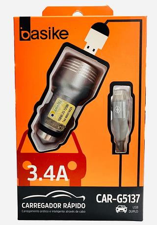 CARREGADOR VEICULAR ( 3.4A ), PARA IPHONE ( IP ). ( BASIKE )