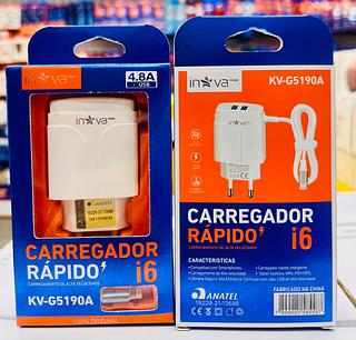 CARREAGADOR ( 4.8A ) PARA IPHONE ( I6 ), CABO PRESO NA FONTE. ( INOVA )
