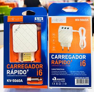 CARREGADOR ( 5.1A ) PARA IPHONE ( I6 ), CABO PRESO NA FONTE. ( INOVA )