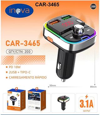 FONTE VEÍCULAR ( 3.1A + 18W ), COMPLETA COM ( BT, USB-C, 2 USB, MICROFONE, TF CARD, RÁDIO FM )