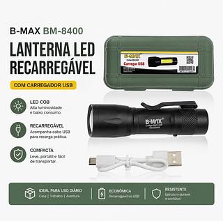 Lanterna LED Recarregável USB B-MAX BM-8400 58000W8 com Cabo USB e Estojo