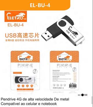Pendrive USB 4GB de Metal Alta Velocidade Giratório para PC Notebook e Computador