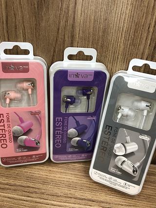 FONE DE OUVIDO COM FIO, COM BORRACHINHA ( P2 ), COLORIDO. ( INOVA )