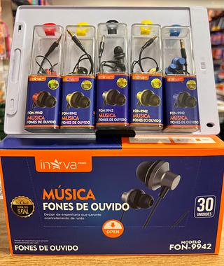 FONE DE OUVIDO COM FIO, COM BORRACHINHA ( P2 ), COLORIDO. ( INOVA )