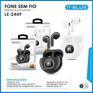 FONE DE OUVIDO SEM FIO, BLUETOOTH, COM VISOR DIGITAL DE CARREGAMENTO. ( IT- BLUE ).