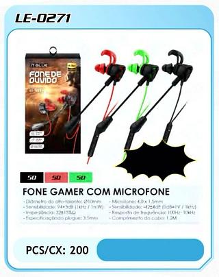 FONE DE OUVIDO GAMER COM FIO ( P2 ) COM ( 2-MICROFONE ). ( IT-BLUE )