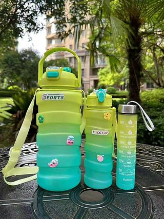 KIT DE GARRAFA DE ÁGUA DE PLÁSTCO ( SPOT CUTE ) , 2L, 500ML, 300ML.