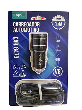 CARREGADOR VEICULAR ( 3.4A ), PARA ANDROID ( V8 ). ( INOVA )