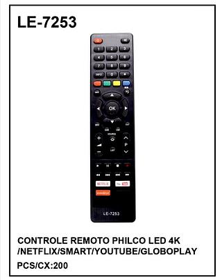CONTROLE REMOTO PARA TV ( PHILCO ), LCD, SMART 4K. ( LELONG )