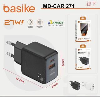 Carregador de Parede Basike MD-CAR271 27W USB-C + USB-A Carga Rápida Bivolt