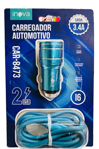 CARREGADOR VEICULAR ( 3.4A ), PARA IPHONE ( I6 ). ( INOVA )