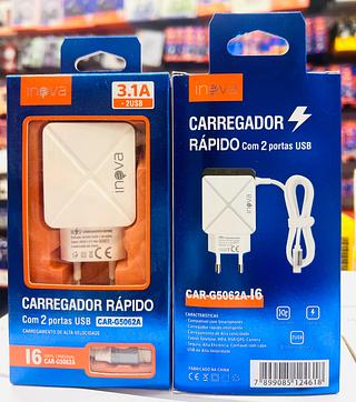 CARREGADOR ( 3.1A ) PARA IPHONE ( I6 ), CABO PRESO NA FONTE .