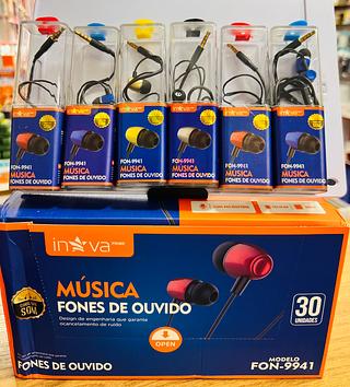 FONE DE OUVIDO COM FIO, COM BORRACHINHA ( P2 ), COLORIDO. ( INOVA )