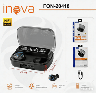 FONE DE OUVIDO SEM FIO, BLUETOOTH. ( INOVA )