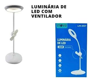 LUMINÁRIA DE MESA COM VENTILADOR RECARREGÁVEL. ( INOVA )