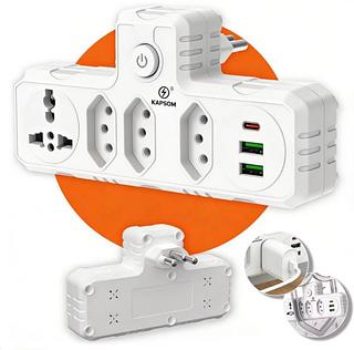 Adaptador elétrico com régua de 4 tomadas e 2 portas USB 1 tipo C (KAPBOM)