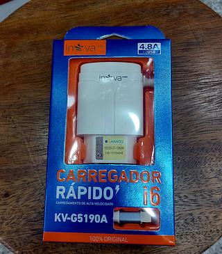 CARREAGADOR ( 4.8A ) PARA IPHONE ( I6 ), CABO PRESO NA FONTE. ( INOVA )