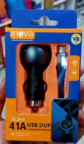 CARREGADOR VEICULAR ( 4.1A ), PARA ANDROID ( V8 ). ( INOVA )