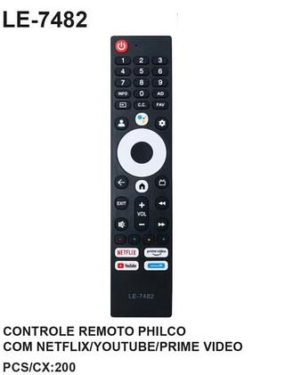 Controle Remoto Philco Com Netflix/Youtube/Prime Video