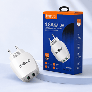 FONTE DE CARREGADOR CARREGAMENTO RAPIDO COM 2 USB (4.8A)(INOVA)