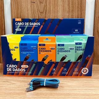 CABO COLORIDO ( 3.4A ) PARA ANDROID ( V8 ), ( 2M ), CAIXA COM ( 30- UNIDADES ). ( INOVA )