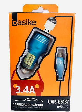CARREGADOR VEICULAR ( 3.4A ), PARA ANDROID ( V8 ). ( BASIKE )
