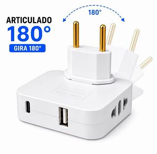 ￼Adaptador Benjamin Pino Tomada Articulado 180° USB Tipo C Bivolt Dobrável