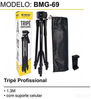 TRIPÉ DE CÂMERA E CELULAR, ( 1.3M ). ( B-MAX )
