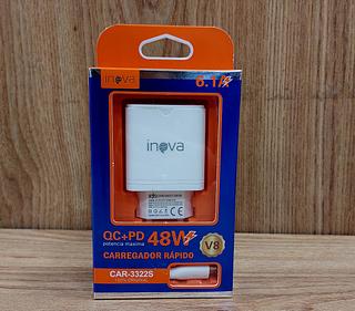 CARREGADOR TURBO, ( 6.1A ) 48W, PARA ANDROID ( V8 ), COM ( USB ) E ( USB-C ). ( INOVA )