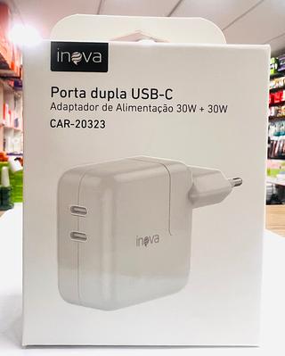 CARREGADOR TURBO ( 30W + 30W ), PARA ANDROID, E IPHONE ( TPC ), COM ( 2 USB-C ). ( INOVA )