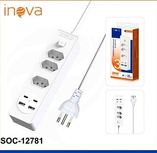 EXTENSÃO DE TOMADA COM ( 2 USB ), ( 2 USB-C ), E ( 3 TOMADAS ). ( INOVA )