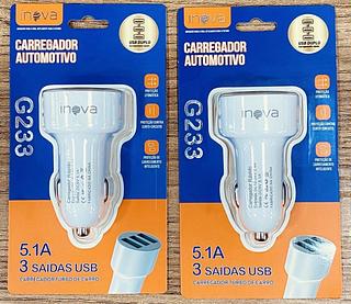 FONTE DE CARREGADOR ( 5.1A | 3USB ), VEÍCULAR. ( INOVA ) ( 5.1A ), 3USB. ( INOVA )