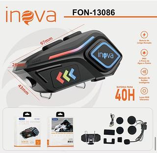 INOVA Fone Bluetooth Capacete 40H Bateria IP65 Alto Falante 40mm RGB Intercomunicador Moto