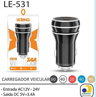 FONTE VEÍCULAR ( 3.4A ), ( USB + USB-C ). ( LELONG )