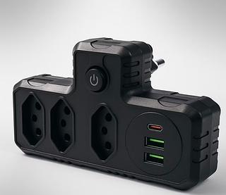 Conector De Extensão Portátil 3 Universal Plug Carregador Rápido 2 Usb 1 Tipe-C Tomada