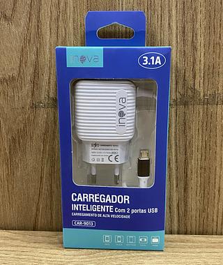 CARREGADOR ( 3.1A ) PARA ANDROID ( V8 ), COM CABO PRESO NA FONTE. ( INOVA )