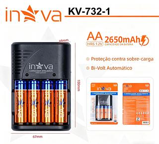 Kit carregador inteligente com 4 pilhas Recarregaveis(AA/1.2V/2650mAh) Carregador para pilhas(2A/3A) e baterias 9V (INOVA) !!.