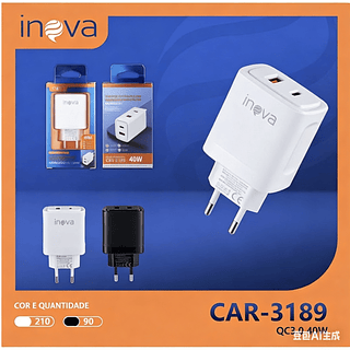 FONTE DE CARREGADOR 2USB E TPY-C QC3.0/40W (INOVA )