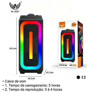CAIXA DE SOM ( 50W ) RECARREGÁVEL, COM LED ( RGB ), E ( RÁDIO FM, BT, USB ). ( ALTOMEX )