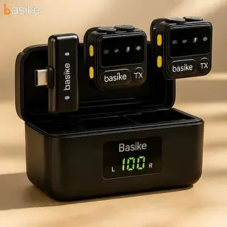 MICROFONE LAPELA COLARINHO SEM FIO DUPLO ( 2EM 1 ), COM REDUÇÃO DE RUIDO. ( BASIKE )