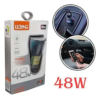 FONTE VEÍCULAR TURBO ( 48W ), ( USB + USB-C ). ( LELONG )