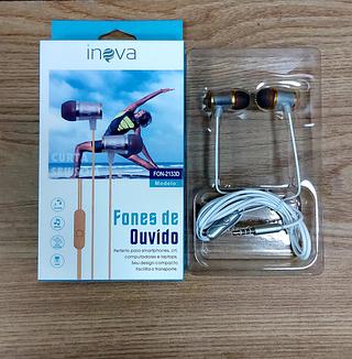 FONE DE OUVIDO COM FIO, E COM BORRACHA. ( INOVA )