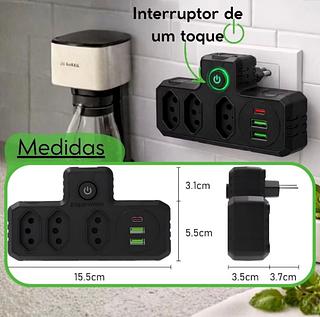 Conector De Extensão Portátil 3 Universal Plug Carregador Rápido 2 Usb 1 Tipe-C Tomada