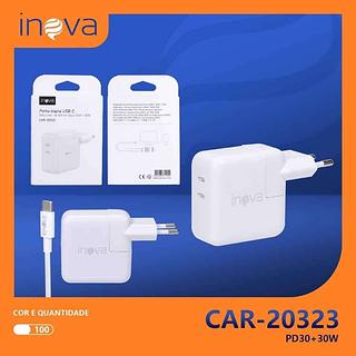 CARREGADOR TURBO ( 30W + 30W ), PARA ANDROID, E IPHONE ( TPC ), COM ( 2 USB-C ). ( INOVA )