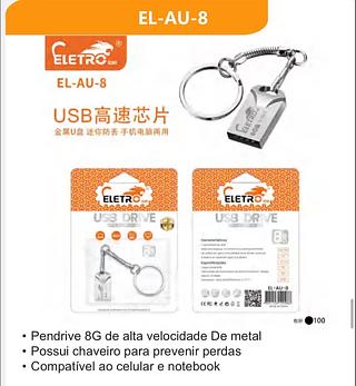 Pendrive USB 8GB de Metal Alta Velocidade com Chaveiro Compatível com PC e Notebook