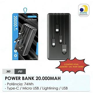 Carregador Portátil Power Bank 20.000mAh (IT.BLUE)